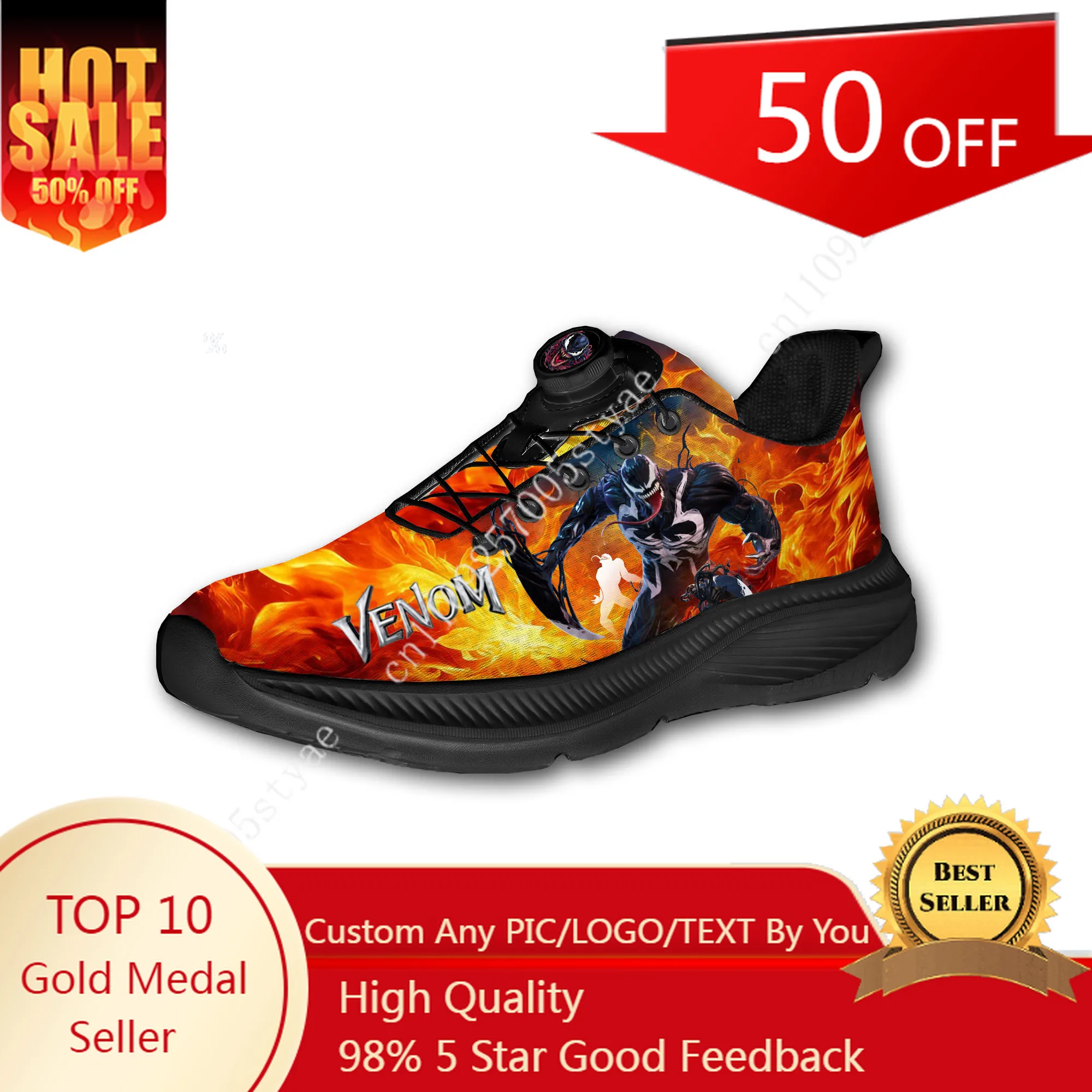 

Marvel Venom Mens Womens Running Off-road Shoes Laceless Rotating Button Sports Shoe Hiking Leisure Custom Sneaker