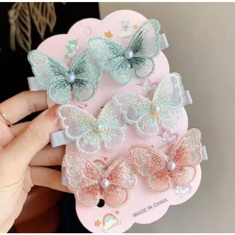 

Элегантная тканевая заколка-бабочка с жемчужными акцентами, новая женская заколка для волос, аксессуар для волос для девочек и малышей, украшение для головы