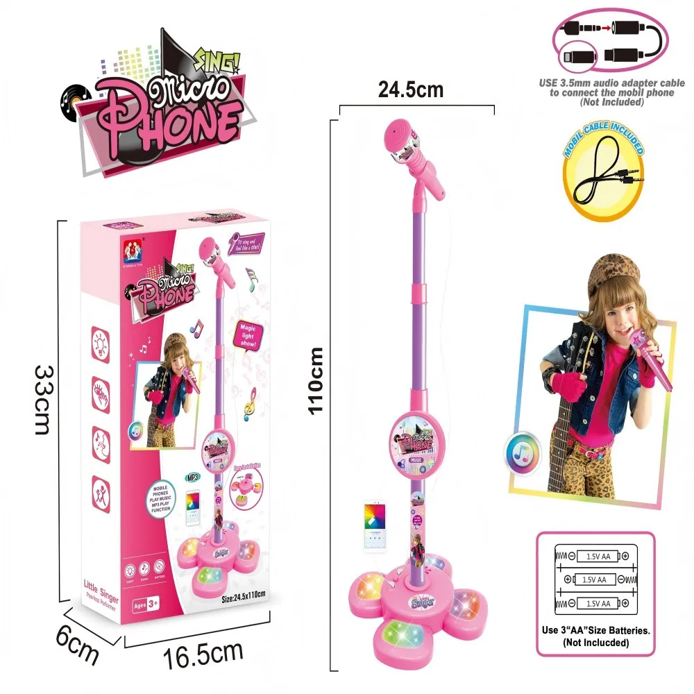 Kids Microphone with Stand Karaoke Song Music Instrument Toys Brain-Training Educational Toy Birthday Gift for Girl Boy