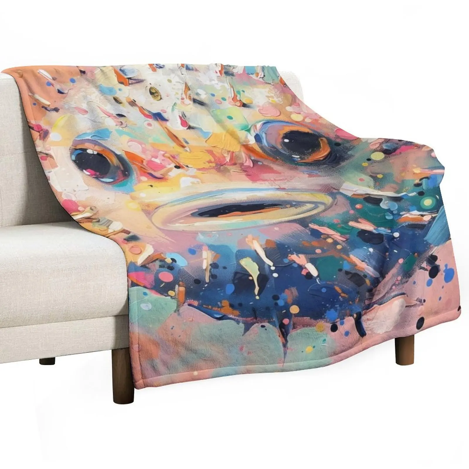 Pufferfish in Bright Modern Colors Throw Blanket anime heavy to sleep Blankets