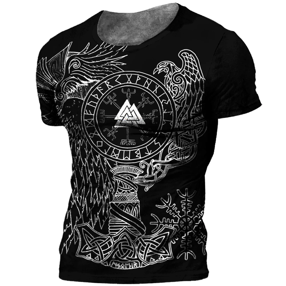 T-shirt da uomo Vintage Viking Tattoo 3D Print Summer Viking Odin girocollo manica corta allentata magliette Casual magliette oversize