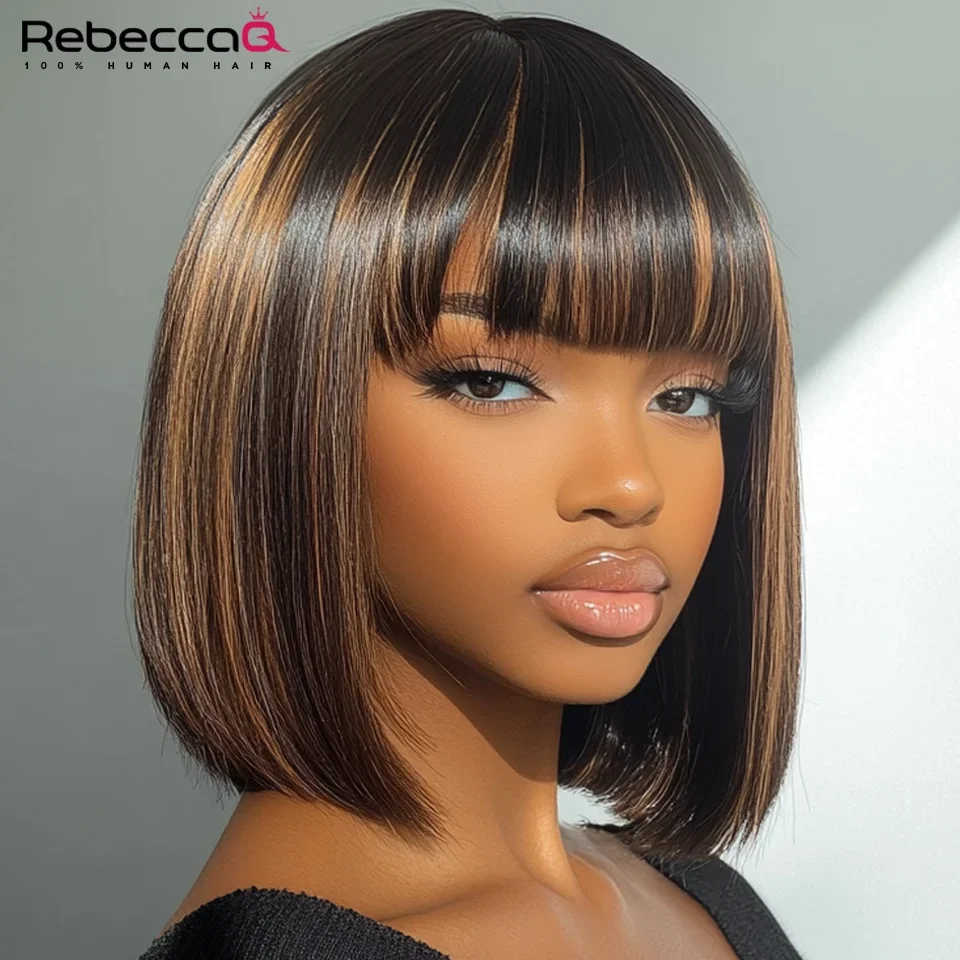 

Парик из натуральных волос, прямой, цвета P1B/30, с челкой, плотность 180, для женщин