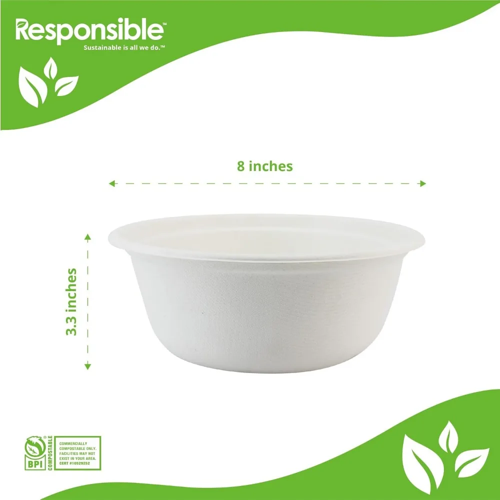 Eco-Friendly Disposable Paper Soup Bowls, 48oz Capacity, Heavy Duty for 400 Uses, Ideal for Hot Meals and Dinners