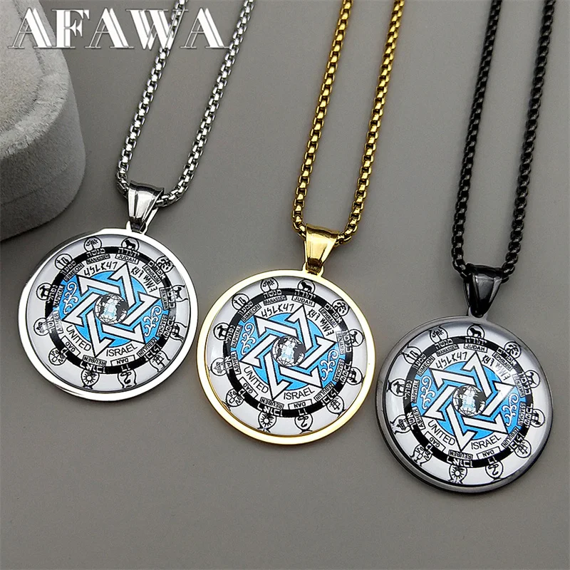 

UNITED ISRAEL Star Of David Stainless Steel Pendant Necklace Men Women Chain Hexagram Jewish The 12 Tribes of Israel Jewelry