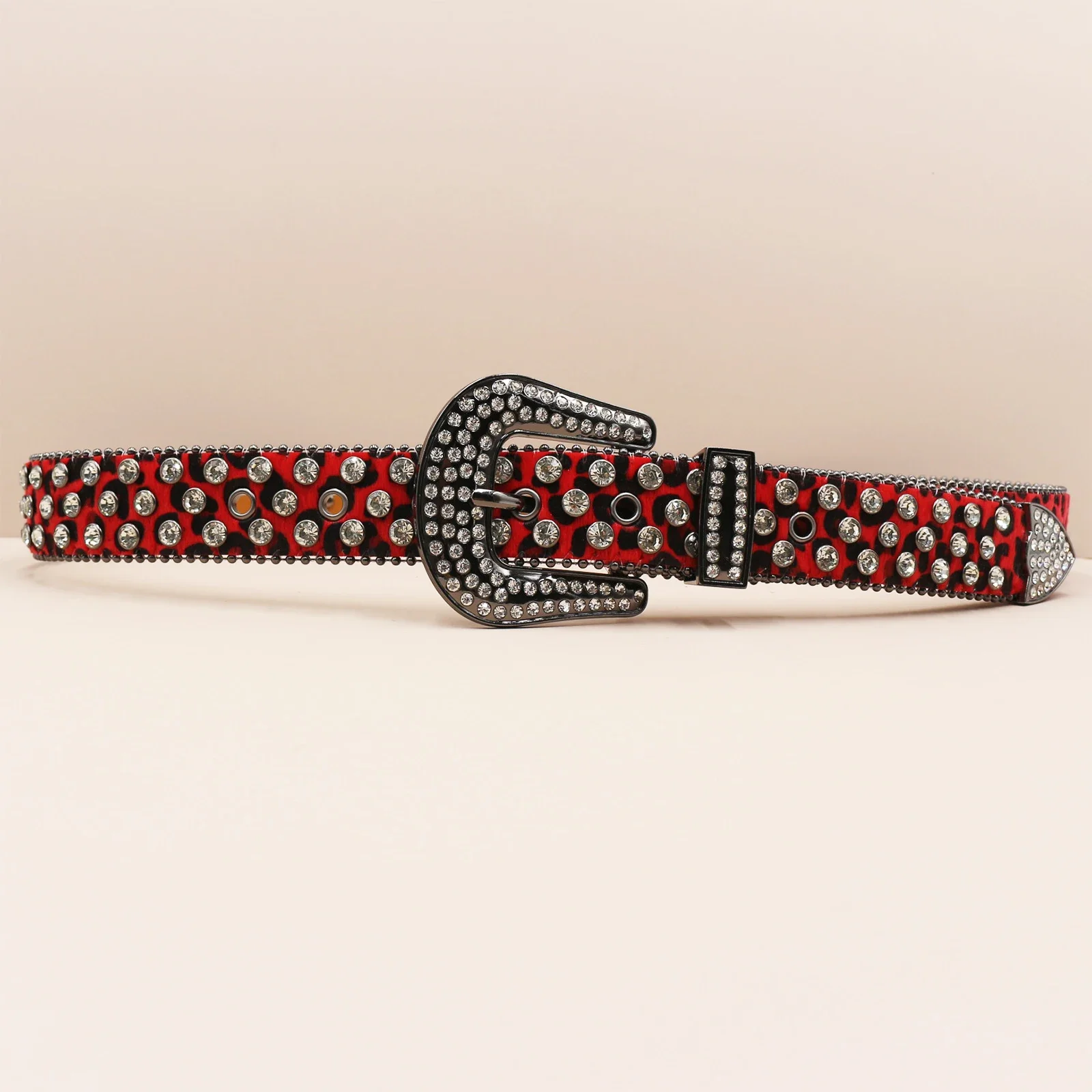 أحزمة فاسق الغربية مرصعة بأحجار الراين حزام بنج مرصع بالجلد Cinturones Para Mujer Y2K كاوبوي فريد بطباعة الفهد للرجال والنساء