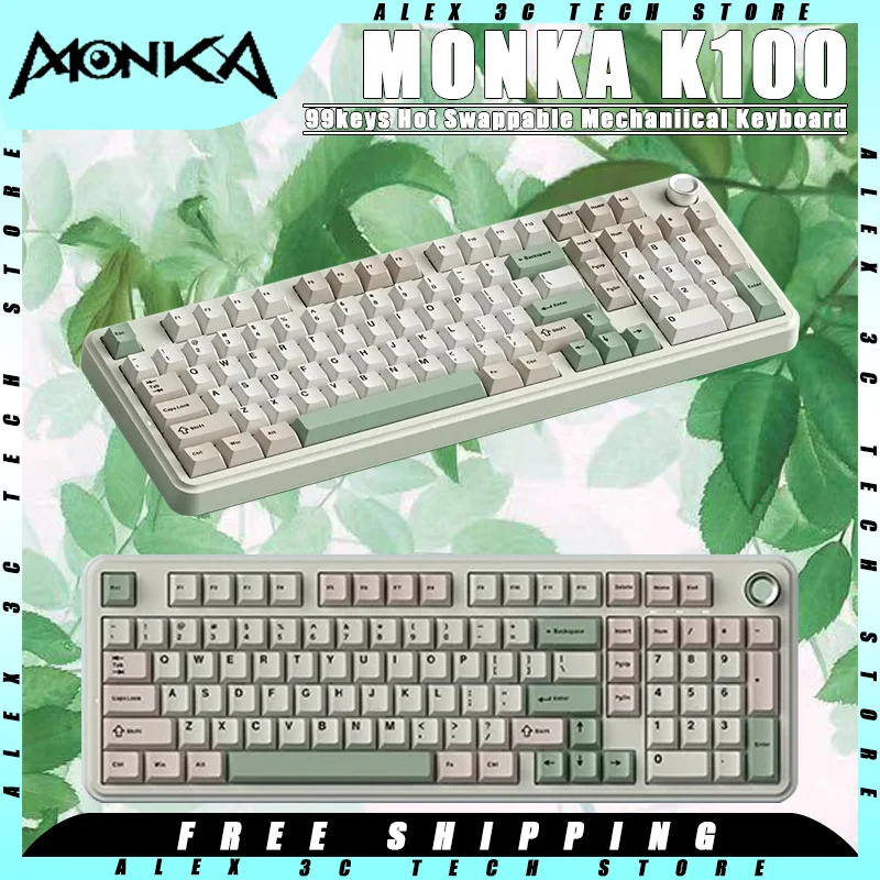 

MONKA K100 Mechanical Keyboard Three Mode Wireless Hot Swappable ABS Gasket Structure Gaming Keyboard Pc Gamer Accessories Gifts