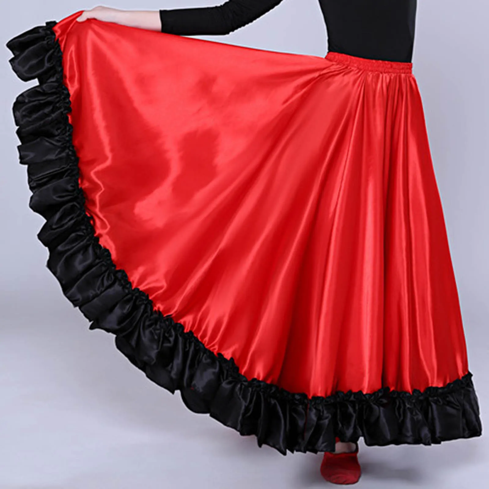 Kinder Mädchen Spanisch Paso Doble Matado Rock Flamenco Latin Dance Stage Performance Kostüm Big Swing Rüschen Saum Rock Dance wear