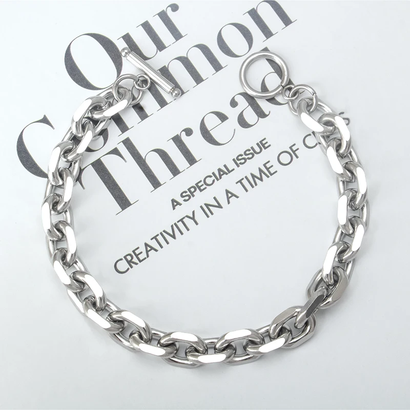 Stainless steel fashion personality Hip hop punk simple O-chain one word buckle couple bracelet