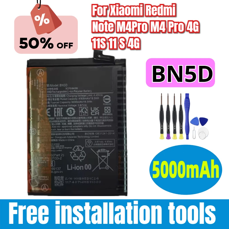 BN5D Phone Battery For Xiaomi Redmi Note M4Pro M4 Pro 4G / 11S 11 S 4G 5000mAh Battery Bateria Batteries