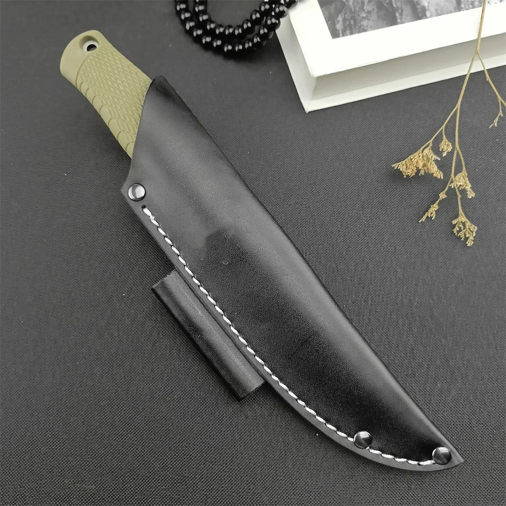 New 202 Straight Knife High Hardness D2 Fixed Blade Nylon Fiber Handle with Cowhide Sheath Men\'s Camping Outdoor Tactical Knife