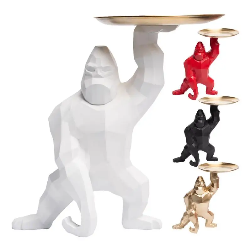 

Resin Gorilla Desk Storage Tray Statue creative Gorilla Key Holder Tray Animal Sculpture Keys Jewelry Storage Plate home decor