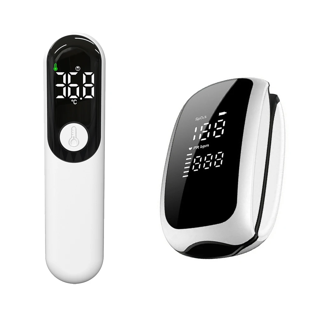 JUSTLANG Rechargeable Oximeter Infrared Fever Thermometer Digital LED Infant Adult Non-contact Laser Body Temperature Fever