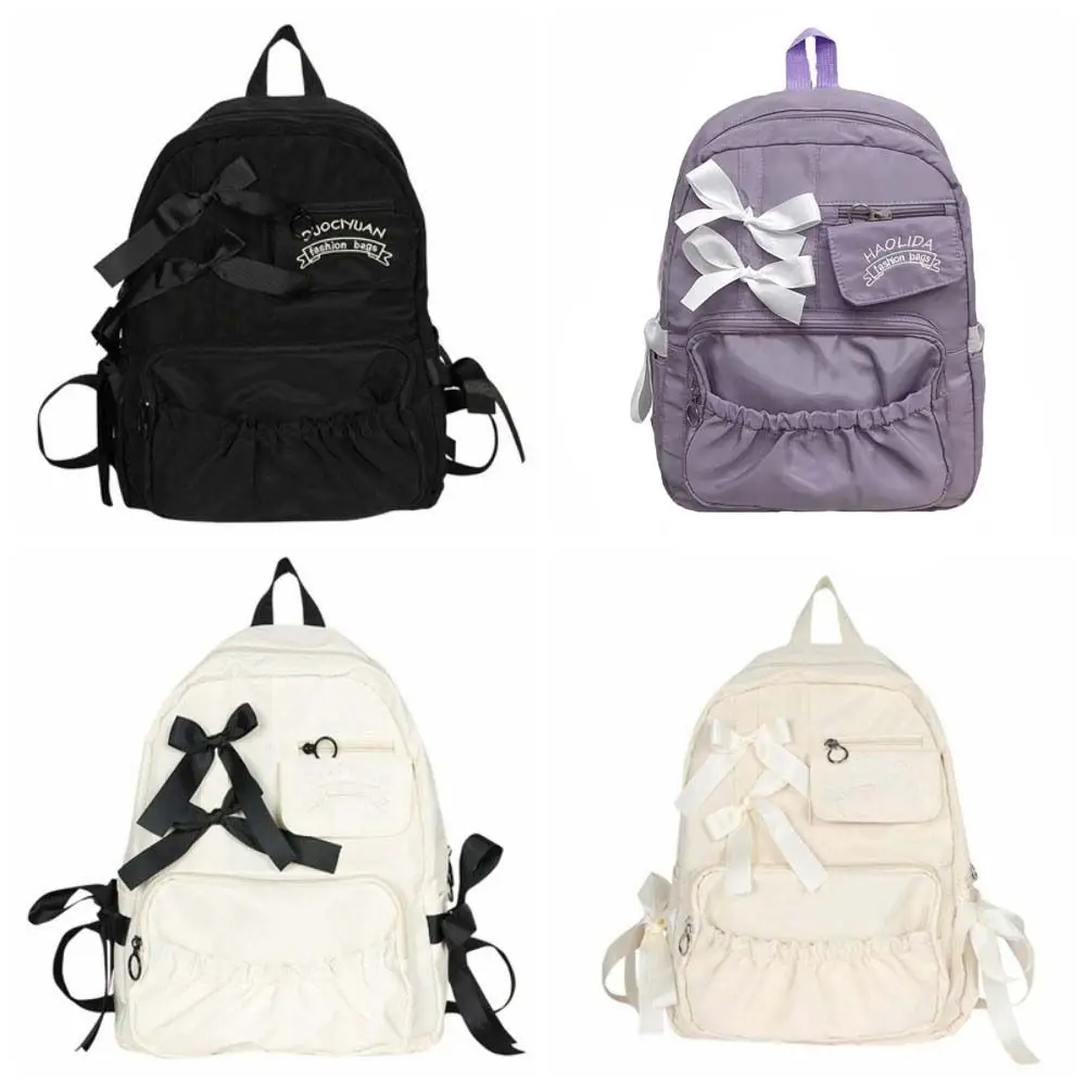 Tas Ransel Kanvas Manis dengan Pita, Kapasitas Besar, Gaya Harajuku, Tas Sekolah untuk Pelajar, Tas Penyimpanan, Tas Selempang Kanvas Gaya Kuliah, Tas Travel
