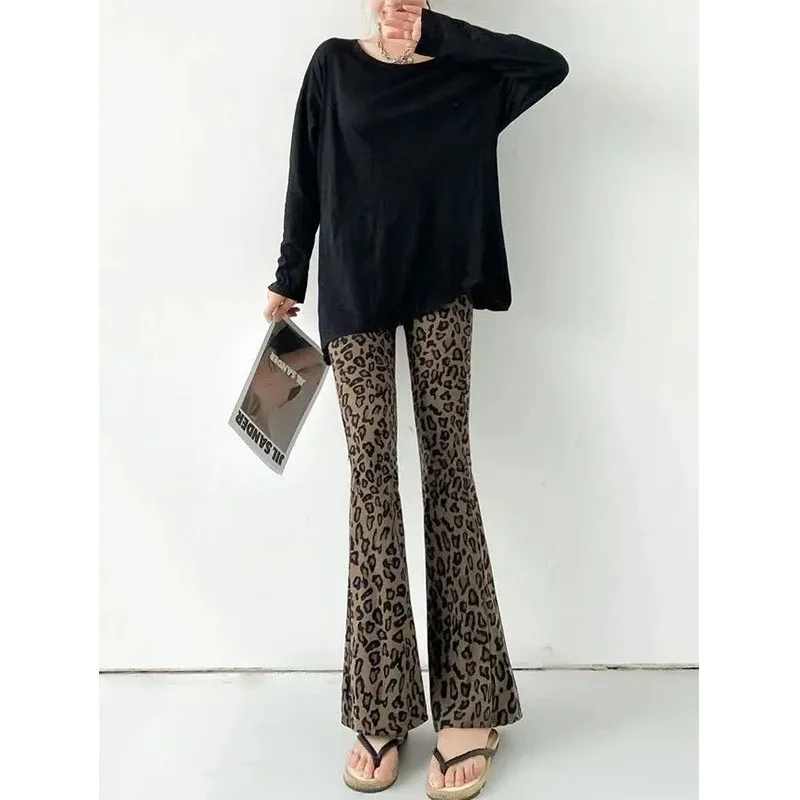 Pantaloni micro-svasati a nove punti con stampa leopardata Donna Estate Stile sottile Allentato Versatile Taglia grande Grasso mm Elastico Piccola persona Casual