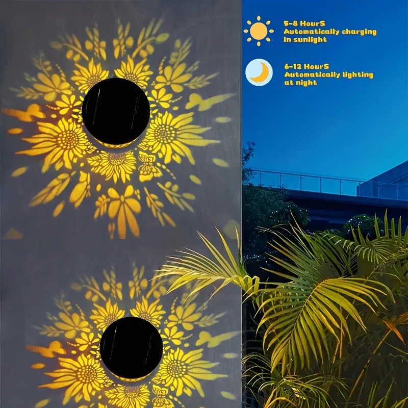 Solar Sunflower Wall Light Outdoor Garden Mandala Pattern Decoration Wall Light for Patio Garden Estate Porch Courtyard Decor view 3