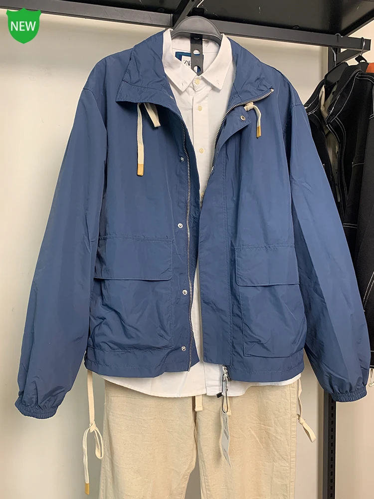 

Мужская модная куртка из технологичной ткани свободного кроя, легкая, осенняя, новая, с воротником-стойкой, молодежная, популярная, с длинными рукавами, на молнии