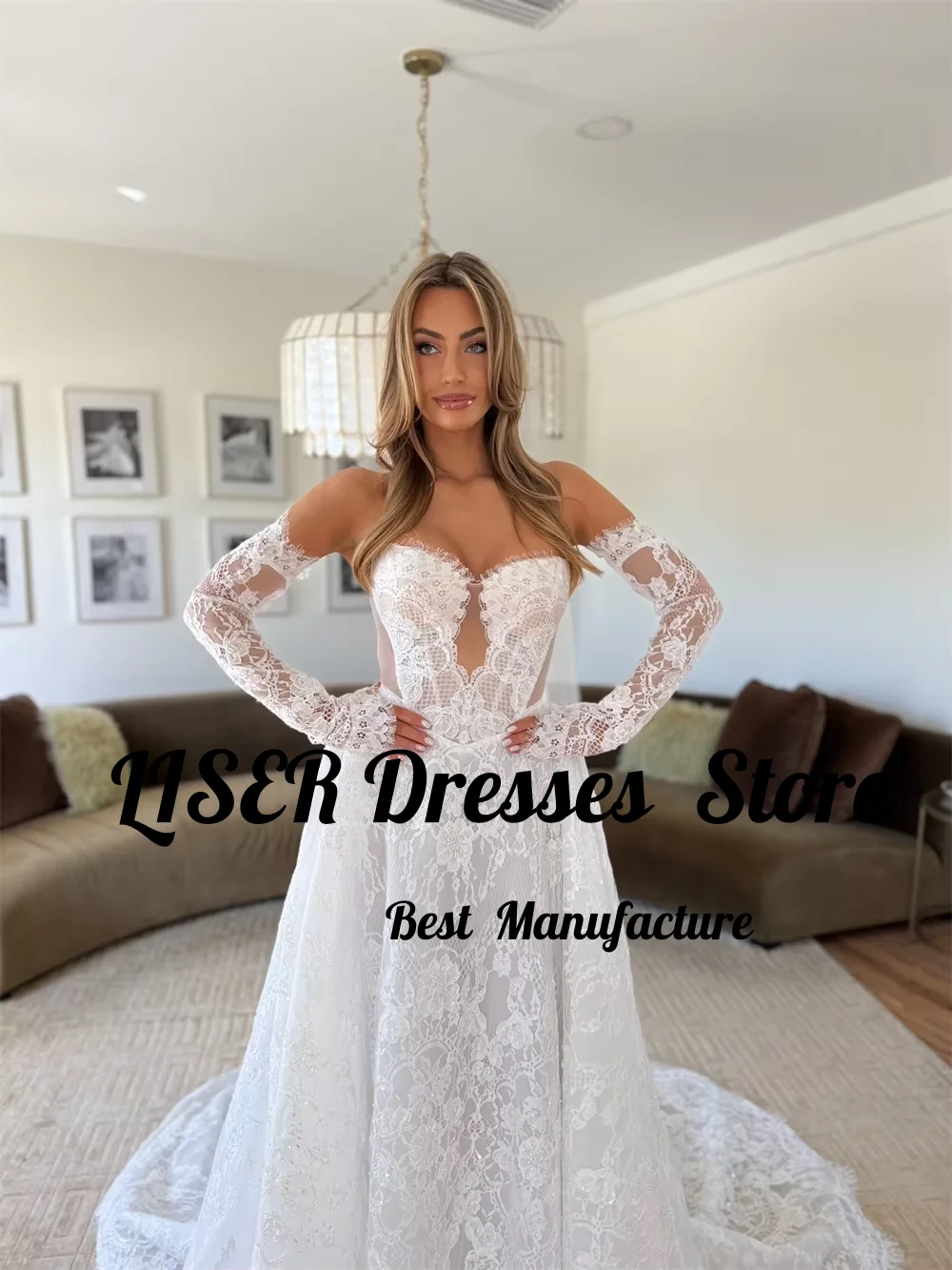 Liser Customized Classic Lace Wedding Dress Sweetheart Remove Sleeves Zip Back Train A-Line Bridal Gown Vestido De Novia 2026