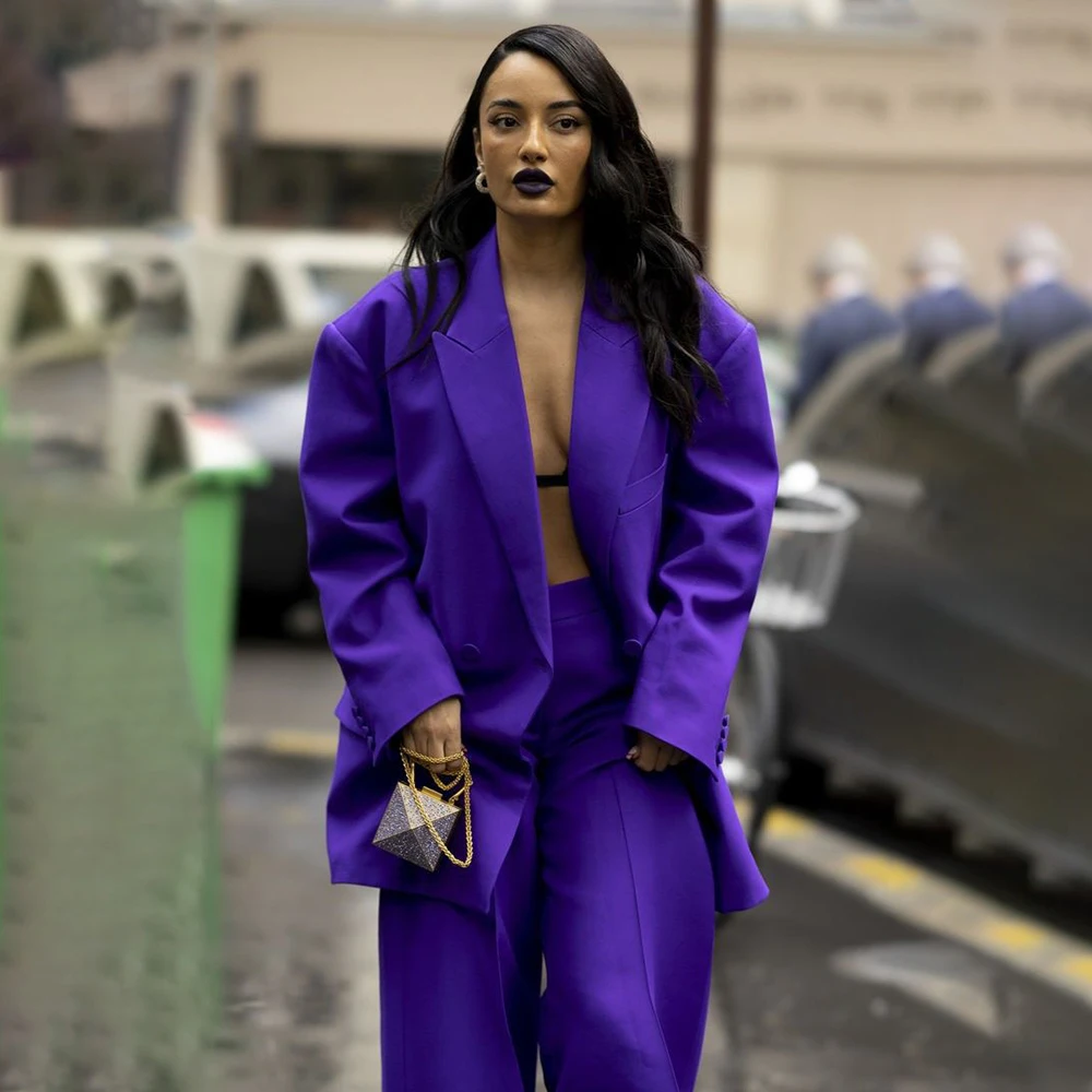 

Elegant Women's Suits Pants Sets High Quality Double Breasted Leisure 2 Piece Jacket Trousers Outfits Customzied Loose Blazer