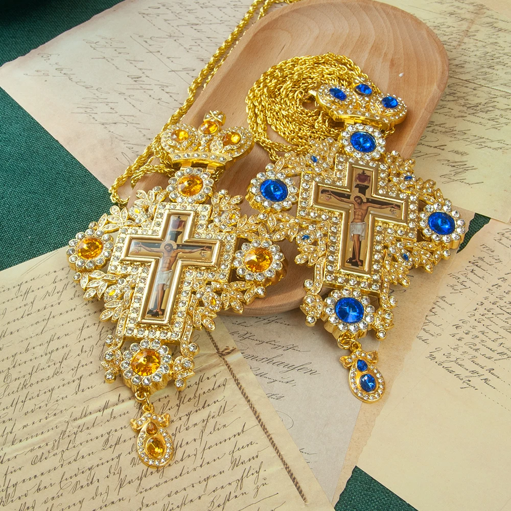 HTISOK Griechisch-Orthodoxes Bischofs-Brustkreuz mit Edelstein-Religionsdekoration für die Priesterordination – Detail 9