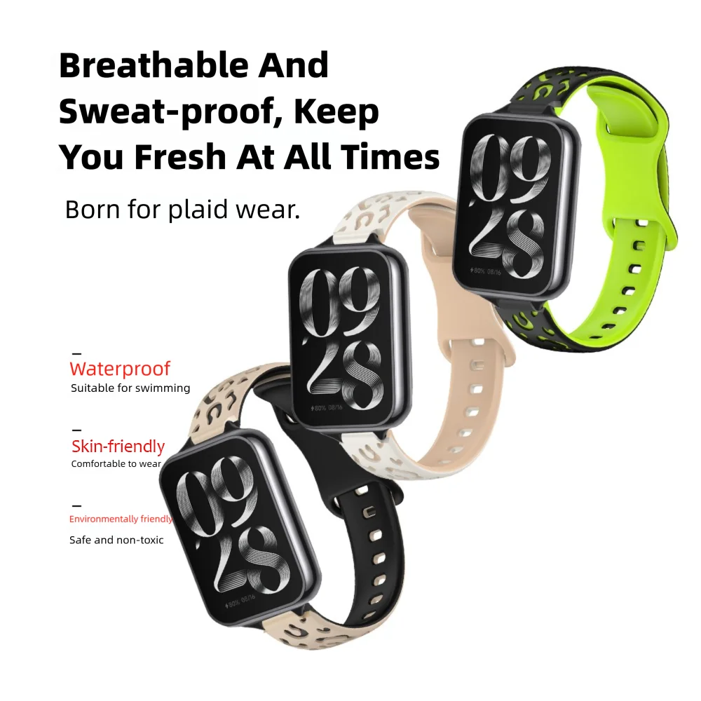 Silicone Wristband For Xiaomi Band 8Pro/Redmi Band 4 Leopard Print Quick Release Waterproof Adjustable Sport Smart Watch Strap