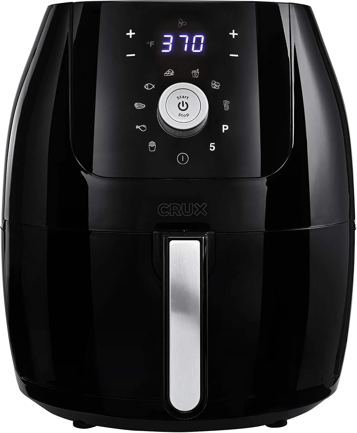 6 Qt Digital Air Fryer, Black, with Removable Nonstick Pan and Crisping Tray, Dishwasher Safe, Auto Shutoff Timer, Audible Alarm