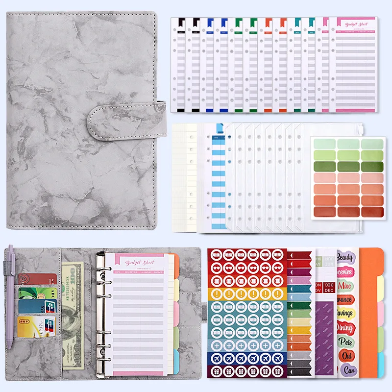 couro do plutonio marbled caderno binder orcamento planejador organizador anel binder capa bolsos material escolar diario a6 01