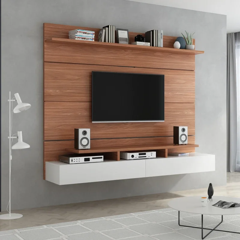 Wall Mounted Floating 85'' relief TV Stand,TV Stand for with 2 Drop Down Doors, High Quality