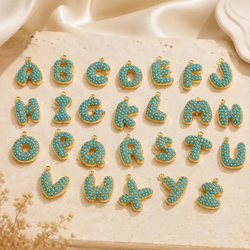 A-Z Capital Alphabet Pendants Blue Paved Synthetic Stone Trendy Personalized Charm for Valentine's Day Gift