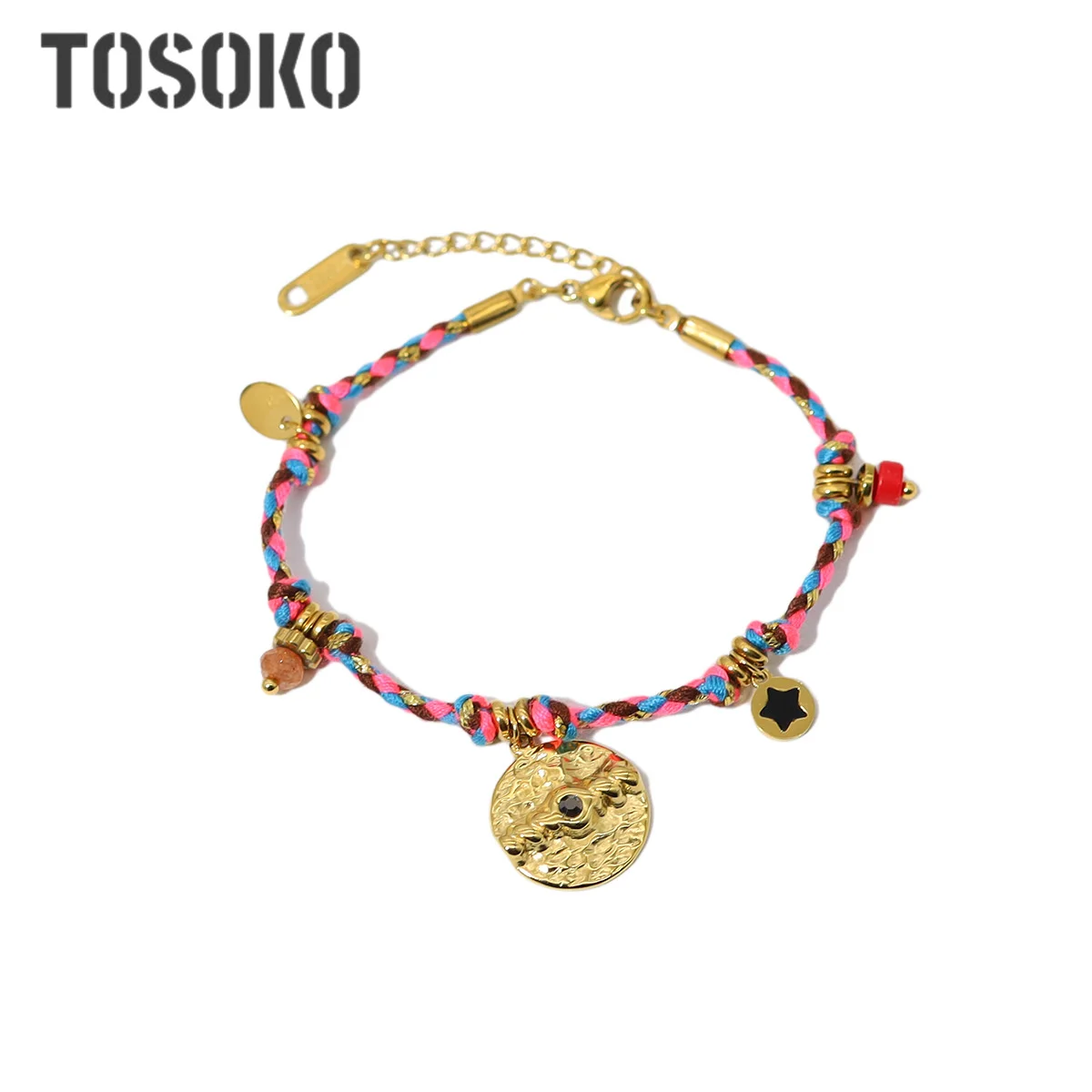 TOSOKO Vintage Stainless Steel Colorful Rope Braided Handmade Bracelet Bangle for Women Necklace Fashion Jewelry Gift BSE001