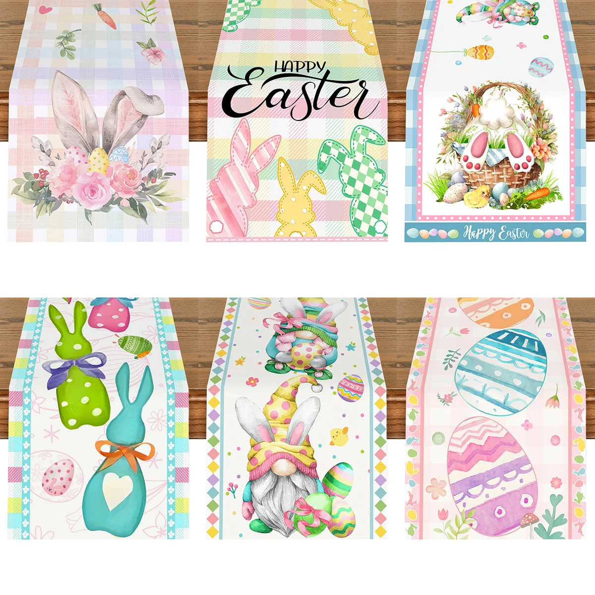 Easter Rabbit Table Runner Polyester Bunny Eggs Table Cover Spring Holiday Happy Easter Decoration For Home Kitchen Dining Table