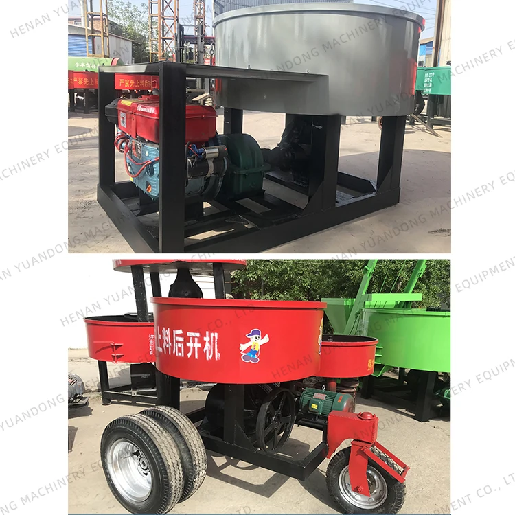 Portable Concrete Mixer diese Vietnam Popular Strong Auto Axle Electric Double Reducer 1000L Pan Mixing Machine