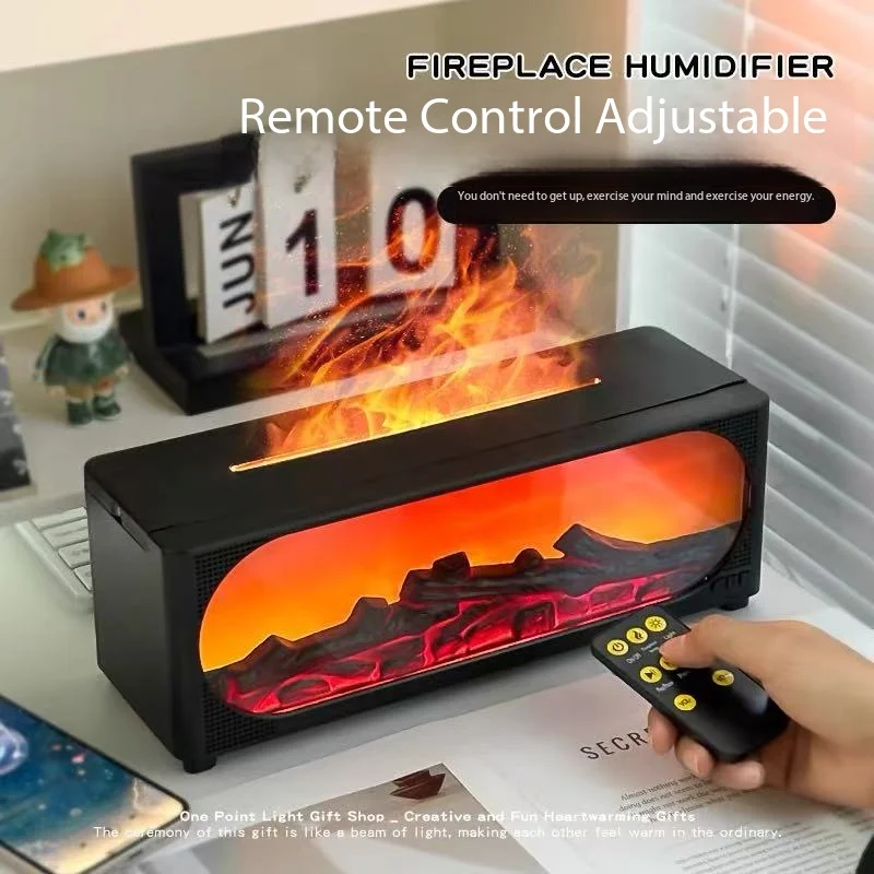 

3-in-1 Flame Humidifier Aroma Diffuser Bluetooth Speaker, 7-Color Flame Light, Infrared Remote, 450ml Water Tank for Home Decor