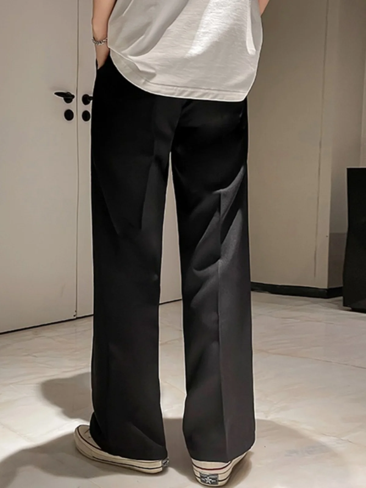 

Men's Straight Leg Floor-Length Trousers Loose Fit Pure Color Casual West Pants Spring Faion Trendy Haome Long Pants