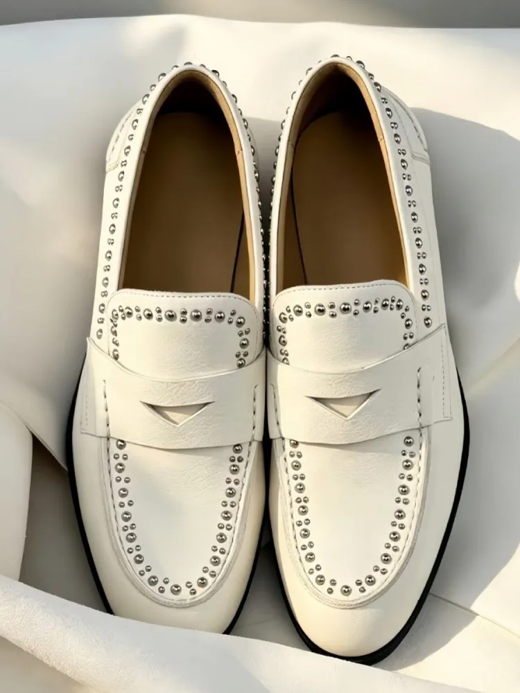 High Quality Genuine Leather Mens Business Banquet Formal Shoes Wedding Groom Camel Leather Dress Shoes Rivet Males Footwear