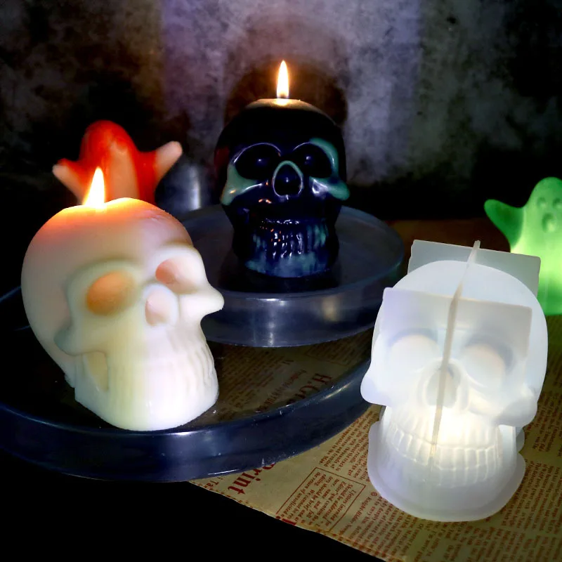 Molde de silicona de calavera 3D, Vela decorativa de Halloween, jabón hecho a mano, yeso, epoxi, herramientas de fundición artesanal para regalos del hogar