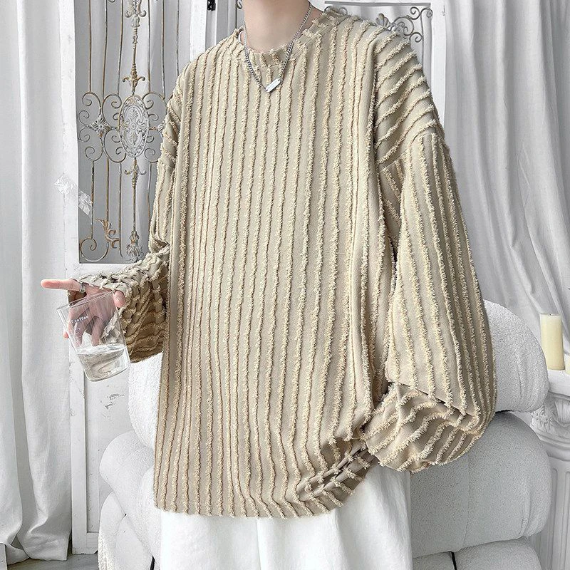 Spring Texture Rough Edge Long Sleeve Men O Neck Sweatshirt Teenagers Fashion Casual Harajuku 2xl Oversized T Shirt Top Clothing