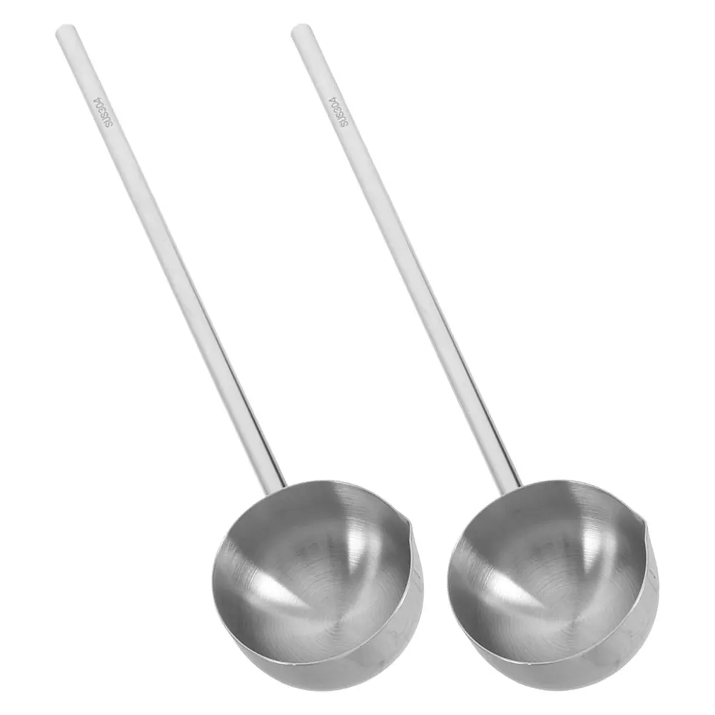 

2pcs Stainless Steel Mini Oil Ladle 304 Long Handle Kitchen Gadgets Sauce Gravy Soup Water Scoop Small Spoon Pot Spoons Silver