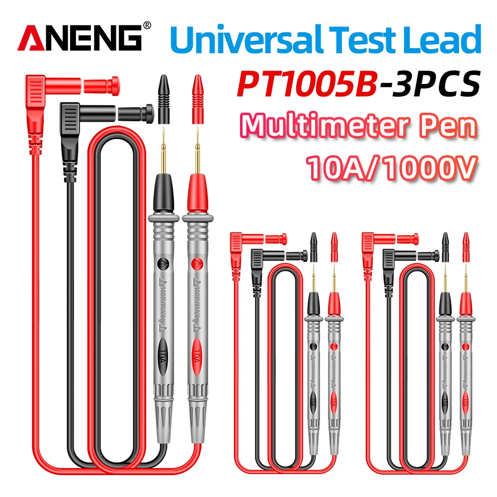 3Pcs 1000V 10A Universal Needle Tip Digital Multimeter Probe Test Leads ANENG PT1005B Multi Meter Test Lead Probe Wire Pen Cable