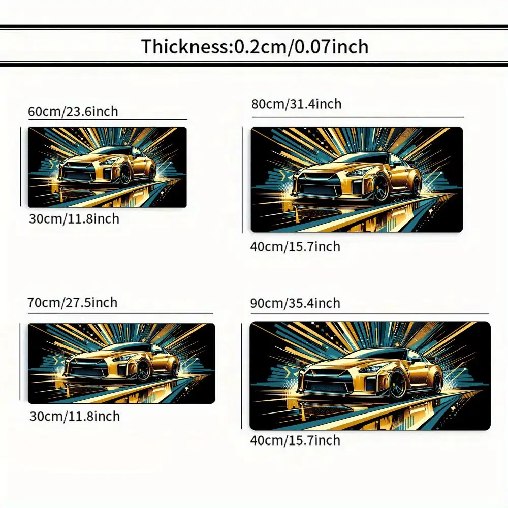 Golden Car Mouse Pad Large Computer Office Game Table Mat XXL Rubber Anti-slip Stitched Edge PC Keyboard Mats Washable Desk Pads