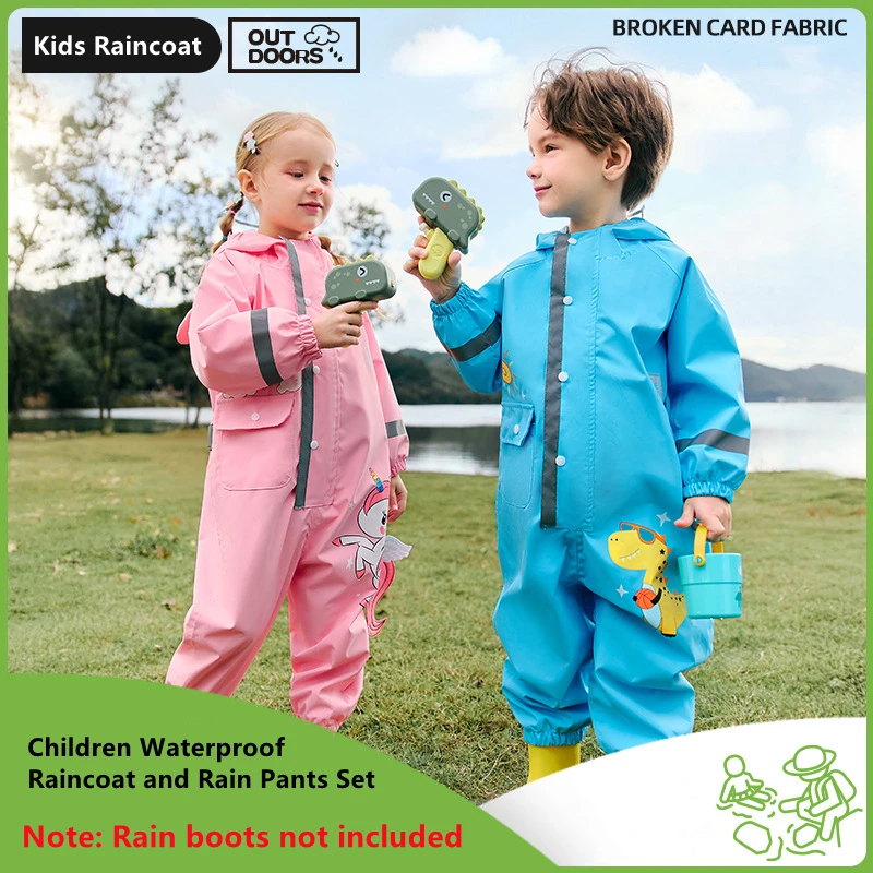 

Fashion Children Aged 0-12 Cartoon Unicorn Dinosaur Raincoat Children Waterproof Jumpsuit Boy Girl Raincoat Rainpants Set