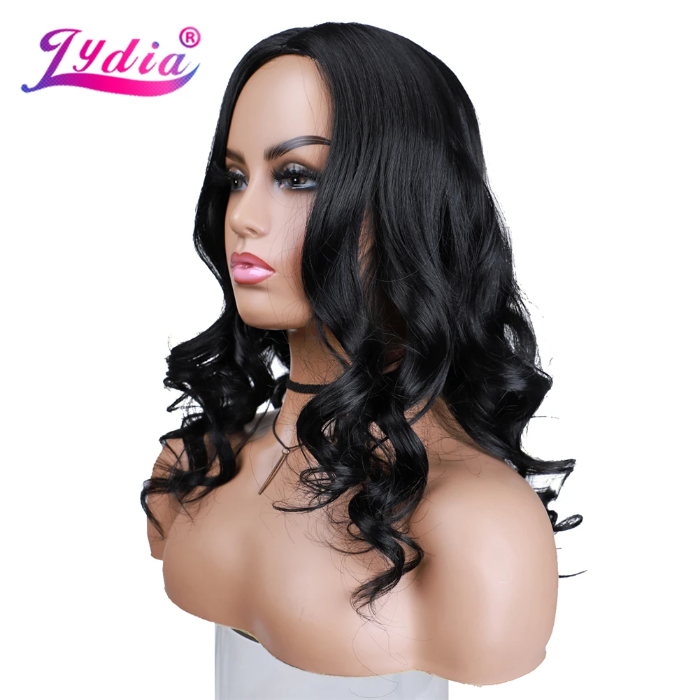 

Lydia 22Inch Synthetic Hair Loose Curly Wigs Side Breakdown African American Women Long Wavy With Baby Hair Skin Topper Black