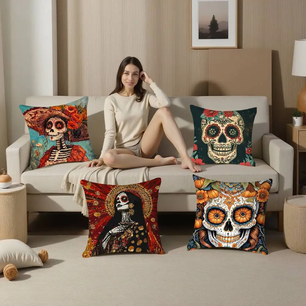 Day Of The Dead Pillow Case Plush Fabric Soft Pillowcase Double Sided Print Cushion Cover Household Gifts