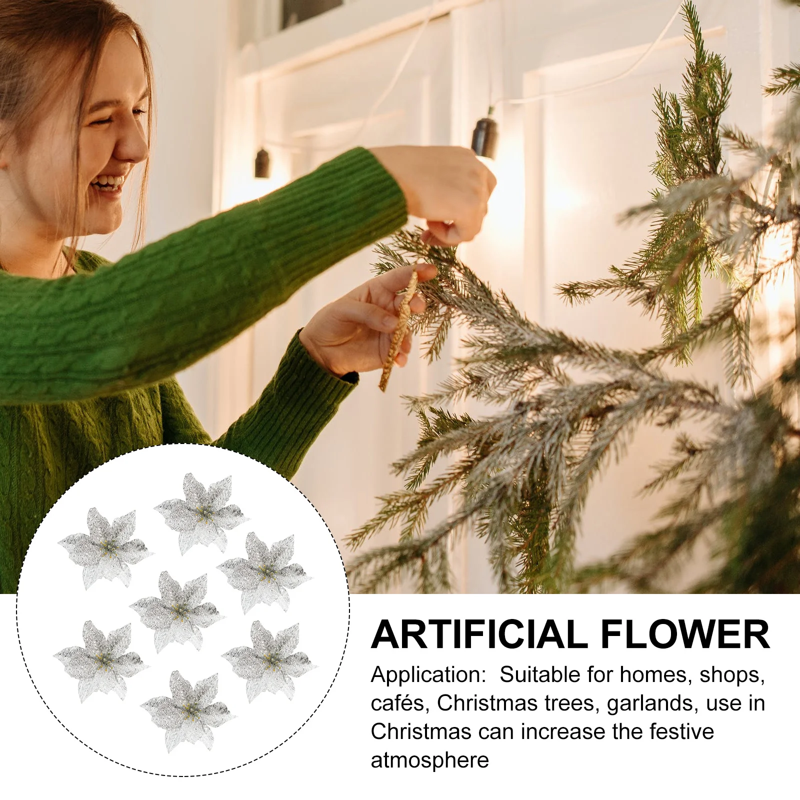

12Pcs Christmas Simulation Flower Artificial Decorative Fake Flower Party Setting Xmas Tree Ornament Christmas Decoration