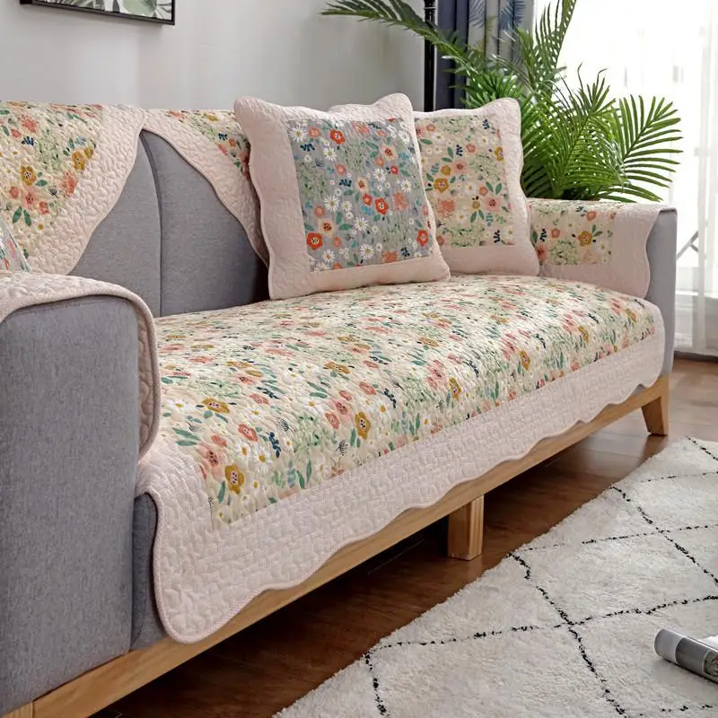 Washed Cotton Sofa Cushion Floral Print Simple Korean Style Small Flower Pattern Handbag Towel Four Seasons Available