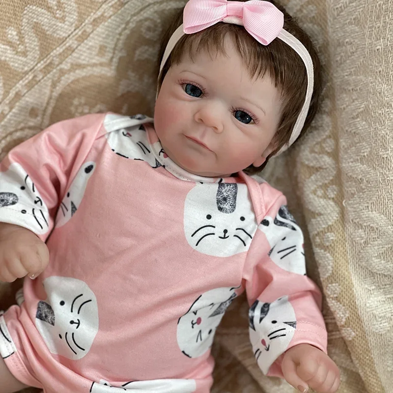 45CM Realistic and Cute Reborn Baby Doll Girl Bright Blue Eyes With rooted Hair Named Felicia LOL Christmas Gift Dolls For Kids