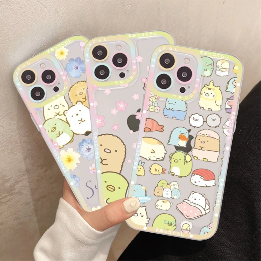 

Sumikko Gurashi Cartoon Phone Case For iPhone 15 14 13 12 11 Pro Max Mini X Xs XR Transparent Case