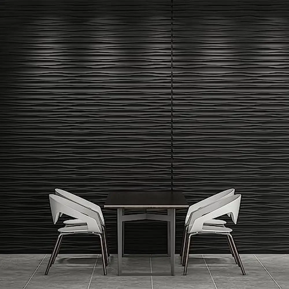 Large PVC 3D Wavy Wall Panels Interior Décor Pack of 6 Textured Design Fire Resistant 2x4 Size Matt Black Perfect Home and