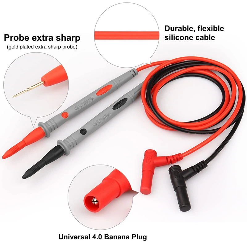 Multimeter-Messleitungen, Kabelsonde, sichere Spitze, Kabelsatz, Messleitungssatz, Krokodilklemme, Testhaken, Multimeterleitungen, Kit für die hintere Sonde – Detail 22