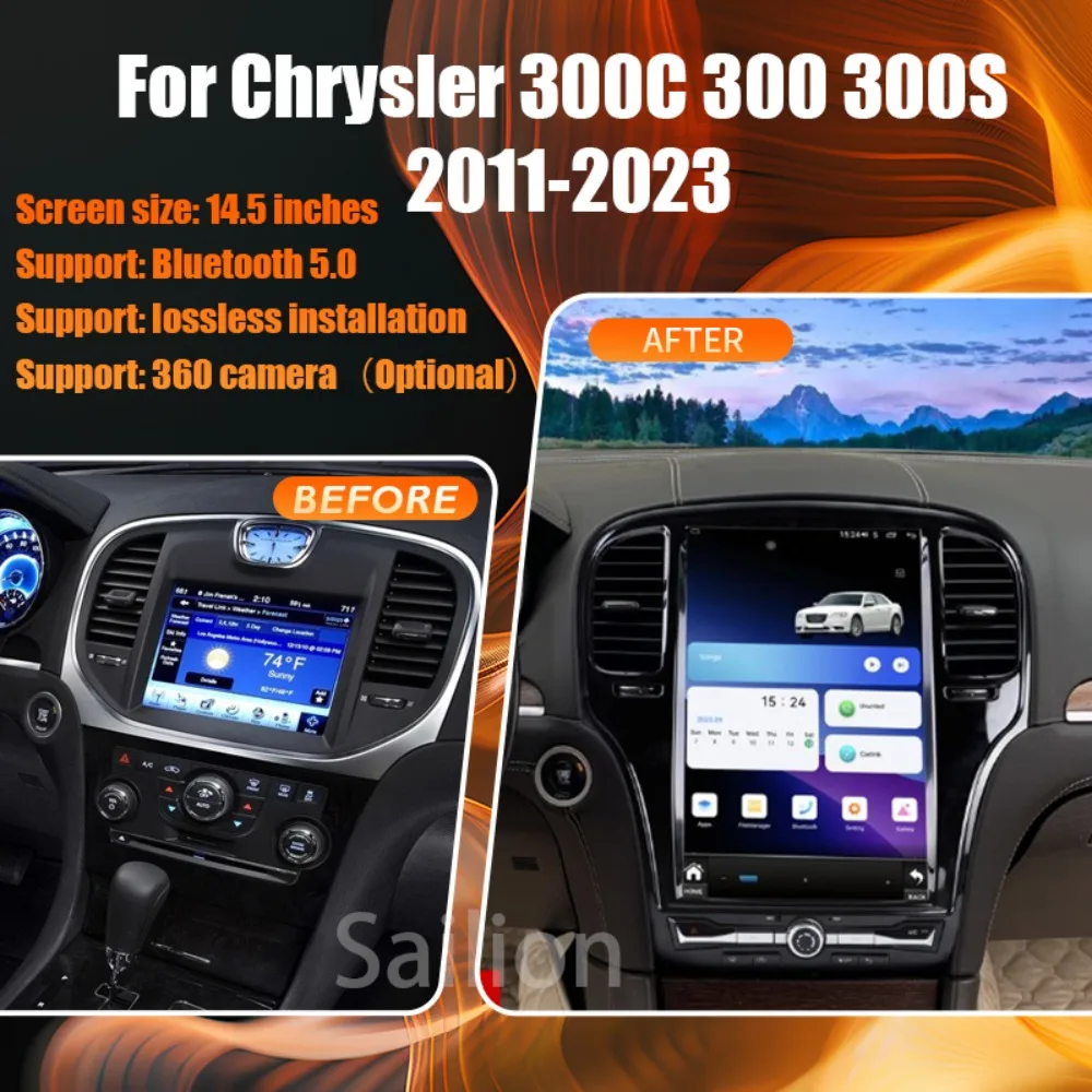 

14.5" Wireless Carplay Android Auto 2Din Video Player Screen For Chrysler 300C 300 300S 2011-2023 Stereo Receiver Radio GPS WIFI