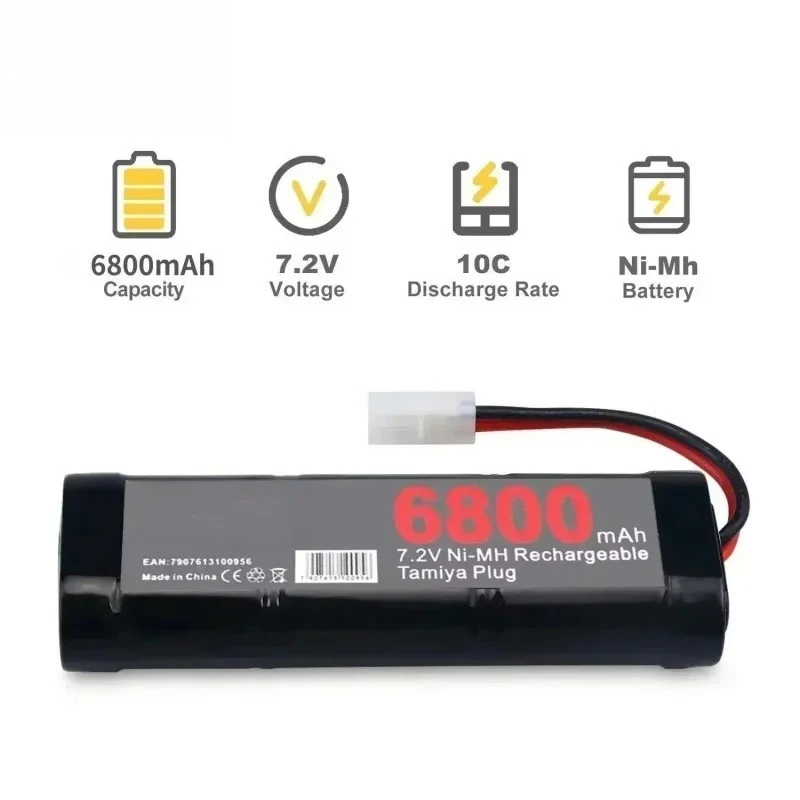7.2V 6800mAh NiMH Replacement RC Battery with Tamiya Discharge Connector for RC Toys Racing Cars Boat Aircraft